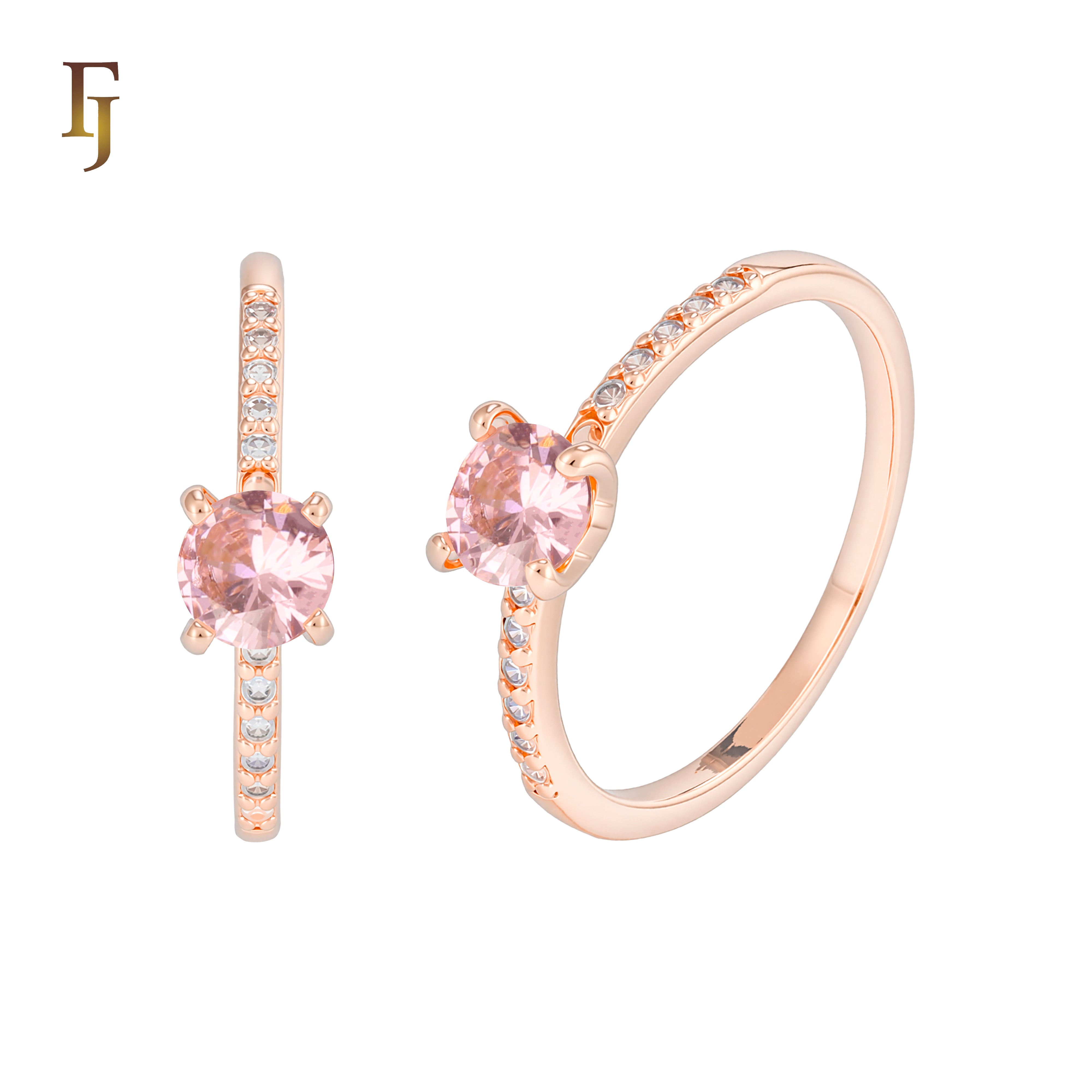 Anillos solitarios de oro rosa adoquines