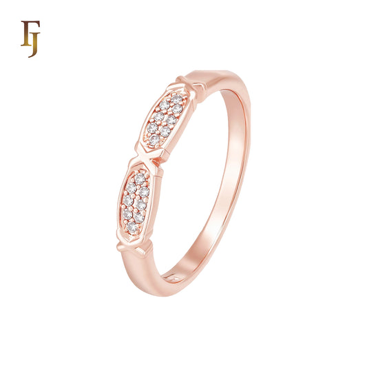 Double white CZs paved knots Rose Gold Russian Lock Earrings