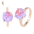 Solitario minimalista con grandes aros de piedra roja morada y baño de Oro Rosa