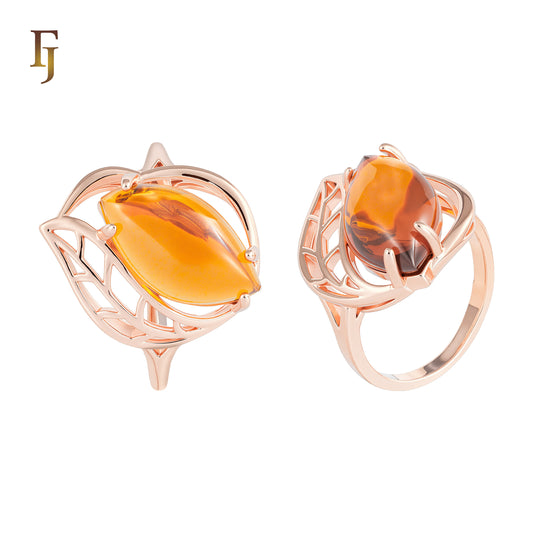 Anillos grandes con circonita cúbica en solitario Marquise Amber Orange Red