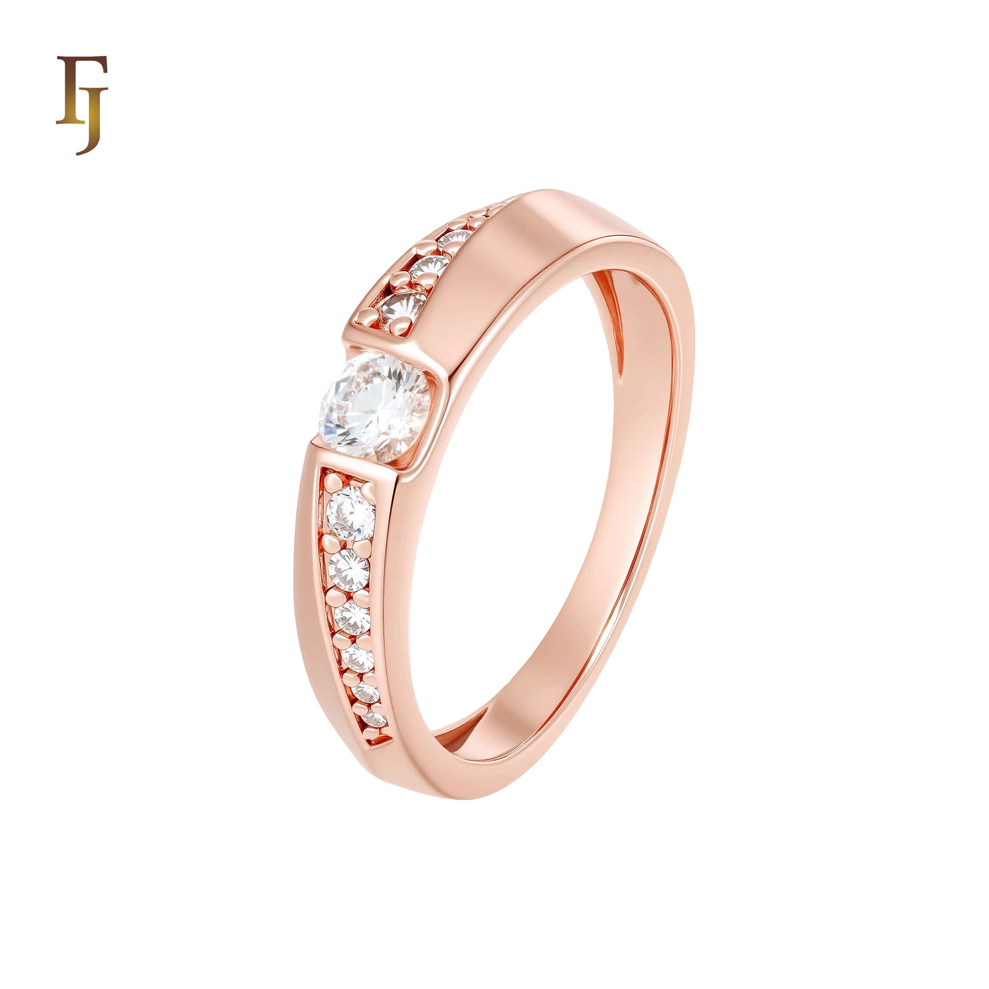 Cubic Zirconia Solitaire Band Ring 14K Gold and Rose Gold Plated Hypoallergenic Tarnish Resistant Jewelry FJ Fallon Jewelry