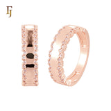 Paved double irregular white CZs rows 14K Gold Wedding Set Rings