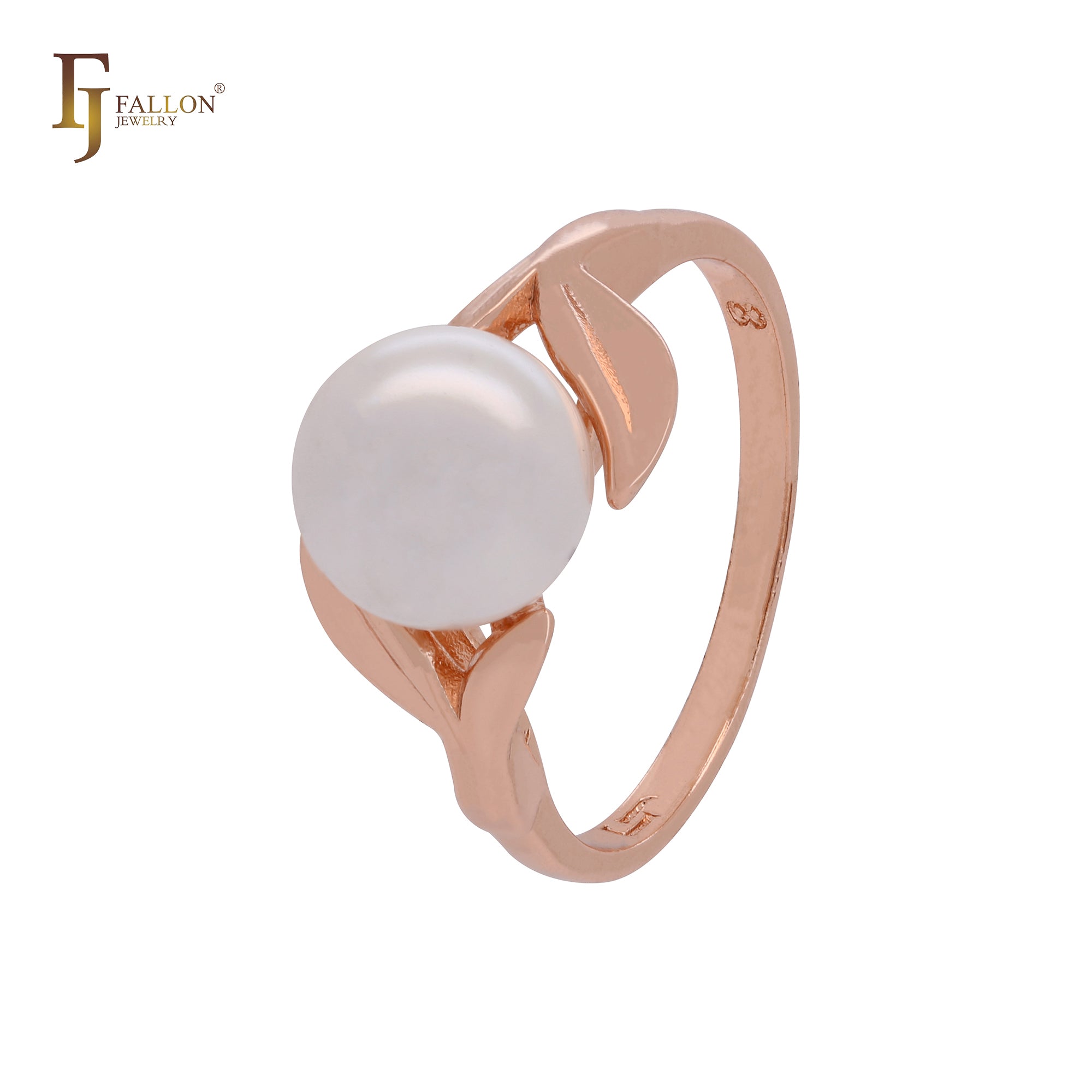 Perle unter Blättern elegante Rose Gold Fashion Ringe