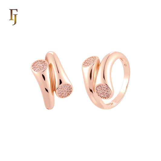 Anéis minimalistas de ouro rosa com chifre de zircônia cúbica branca