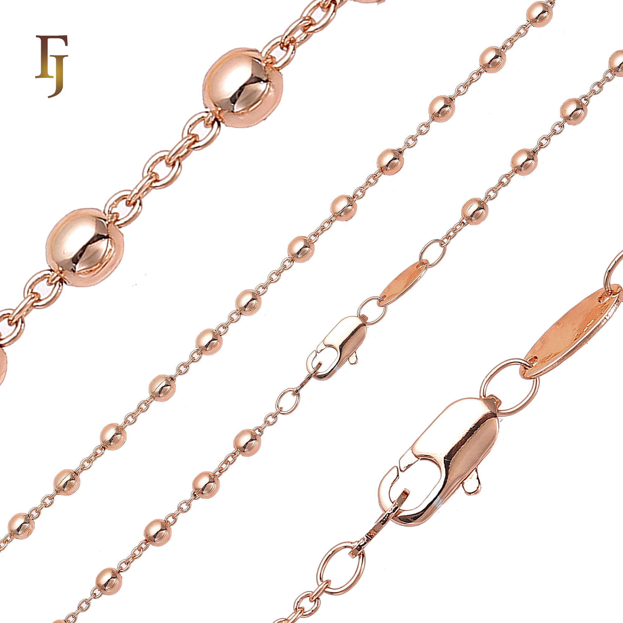 .Cadenas de cuentas con eslabones tipo cable chapadas en oro blanco, oro de 14 quilates, oro rosa, dos tonos