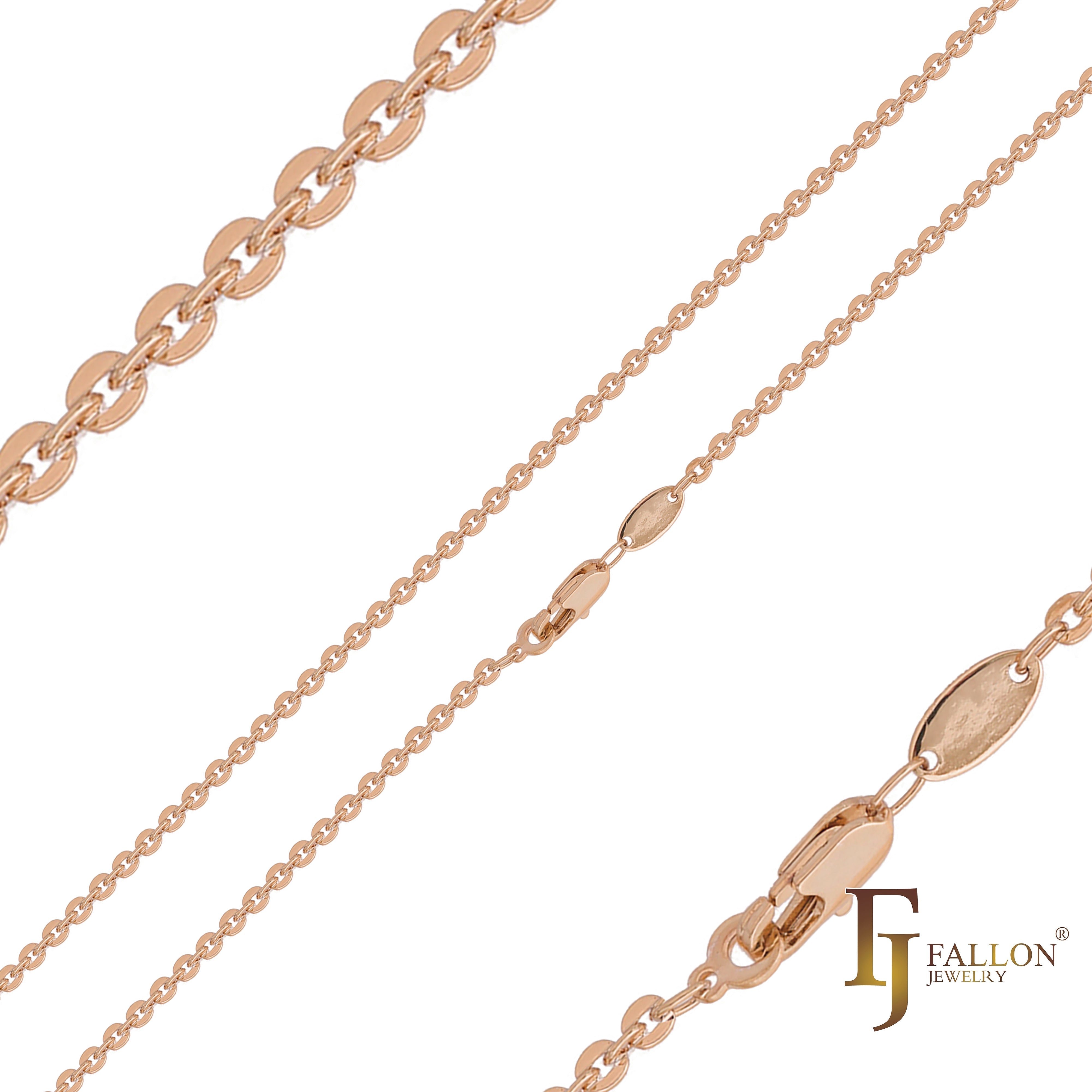 Cadenas de eslabones elegantes rolo con cable de disco hueco chapadas en oro de 14 quilates, oro rosa y oro blanco