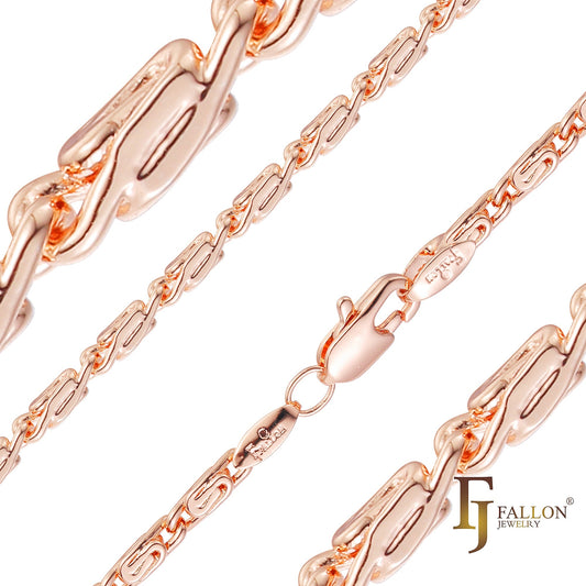 .Classic Snail cubic link chains plated in 14K Gold, Rose Gold, White Gold [Square Flank]