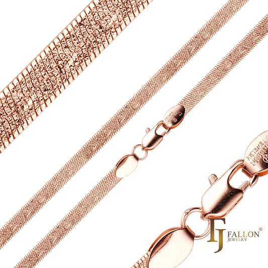 Cadenas planas de espiga de serpiente chapadas en oro de 14K, oro rosa