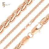 Classic Spiga wheat chains plated in White Gold, 14K Gold, Rose Gold, two tone