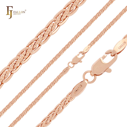 Cadenas de oro rosa y oro de 14 quilates con eslabones finos de espiga martillados en el centro