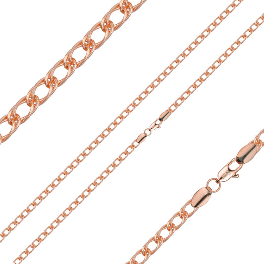 14K ゴールド、ローズゴールドメッキのダブル カーブ リンク チェーン