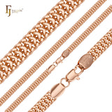 .Correntes cubanas de elo duplo bidirecional banhadas em ouro rosa, superfície de dois tons achatada SF