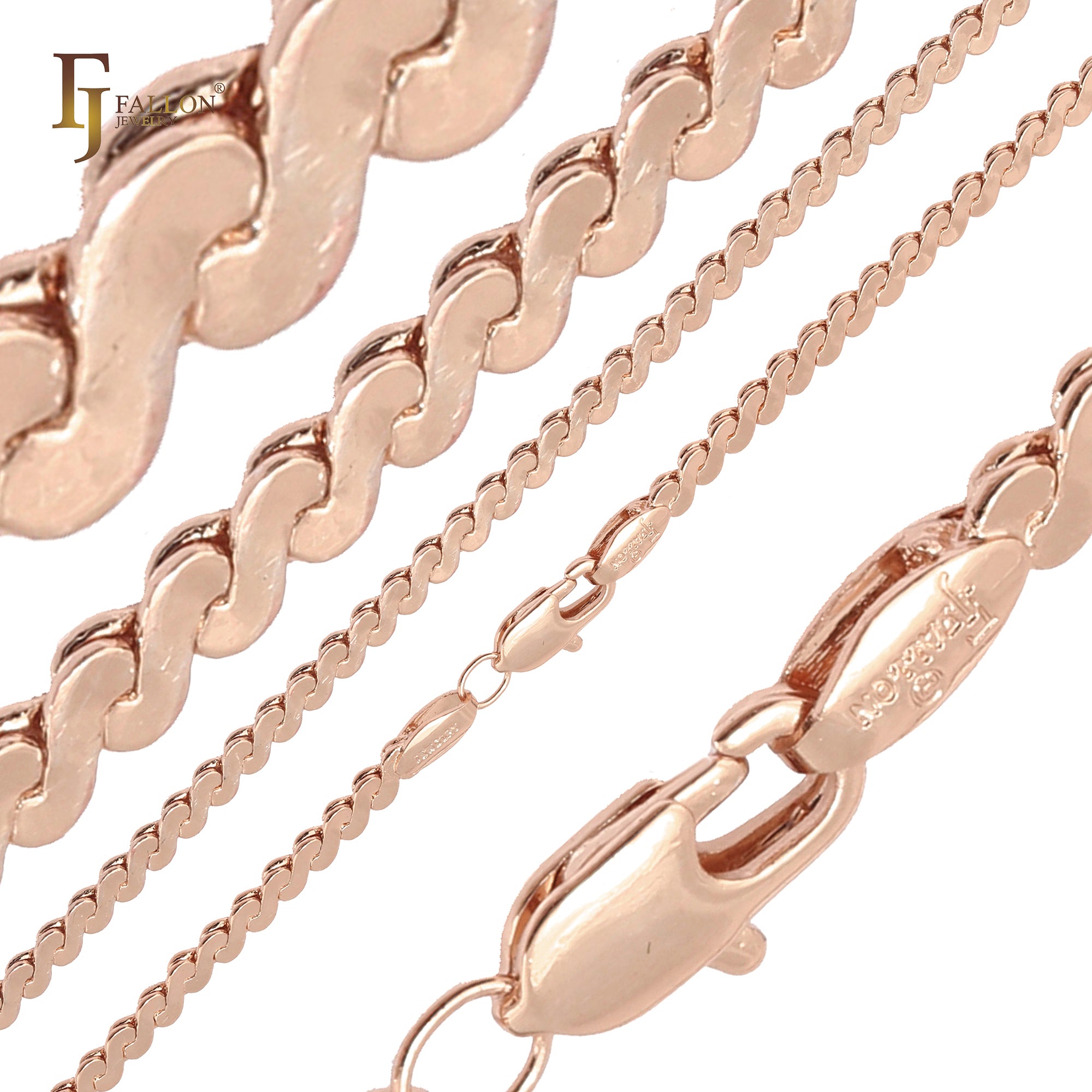 14K ゴールド、18K ゴールド、ローズゴールド、ホワイト ゴールドでメッキされたサーペンタイン ファンシー リンク 幅広チェーン