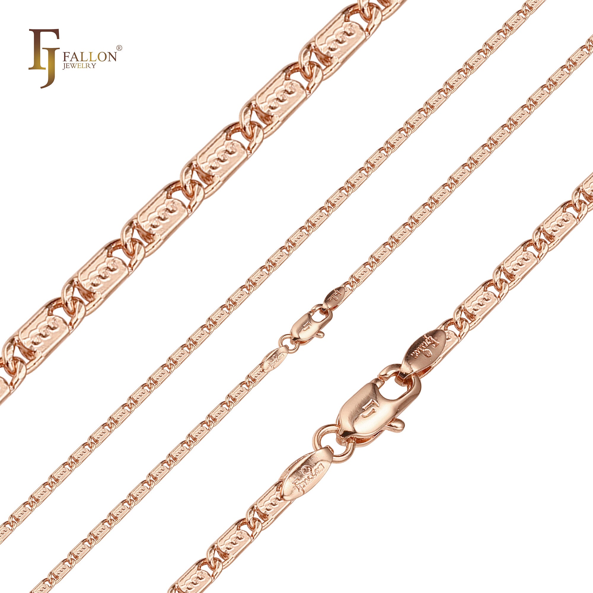 Solid rounded snail link center ripple hammered chains plated in Rose Gold, 14K Gold two tone