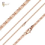 Solid rounded snail link center ripple hammered chains plated in Rose Gold, 14K Gold two tone