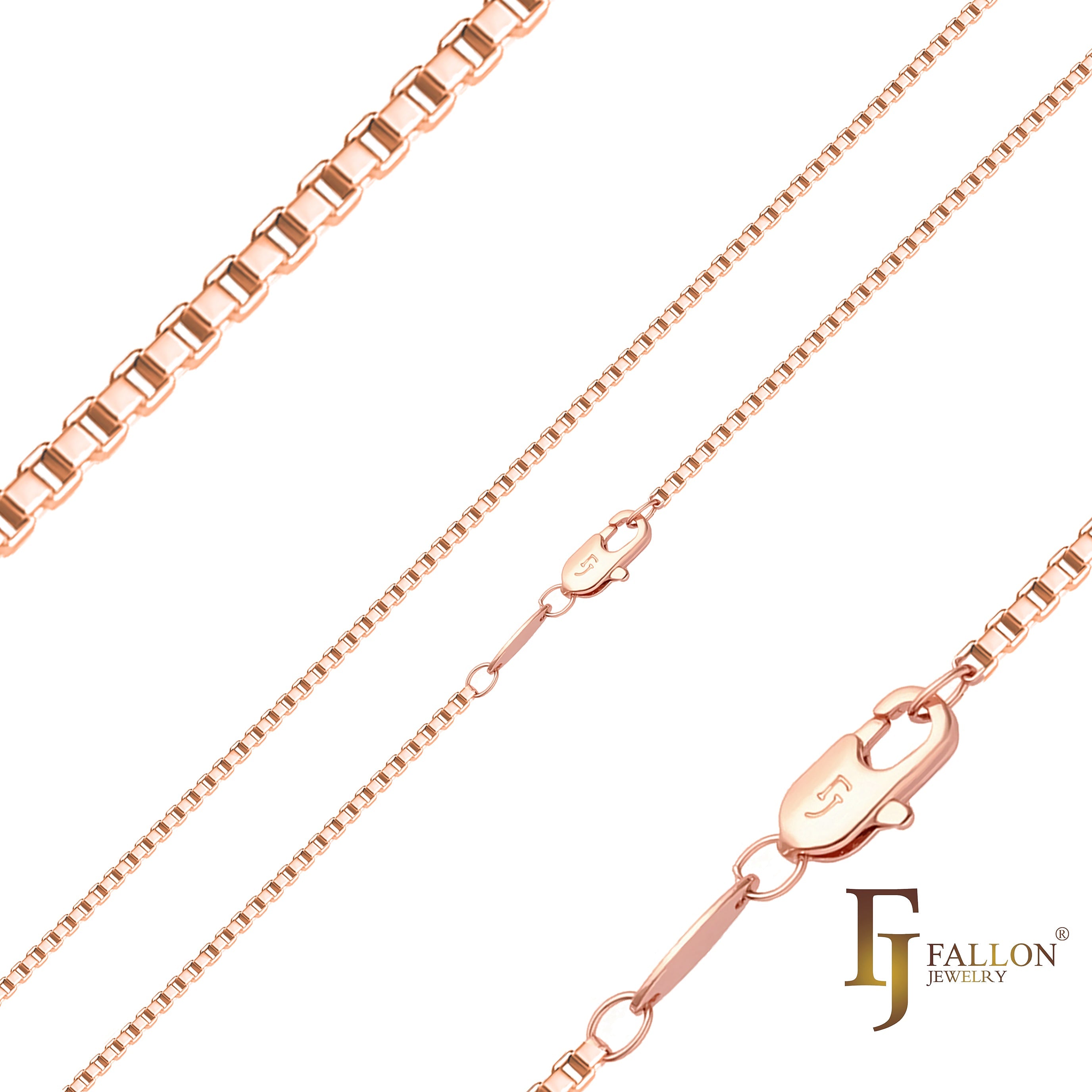 Cadenas de eslabones Thin Box enchapadas en Oro 14K, oro rosa, oro blanco