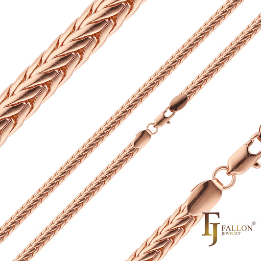 Cadenas clásicas de eslabones Foxtail de oro brillante de 14 quilates y oro rosa, de dos tonos y tres tonos