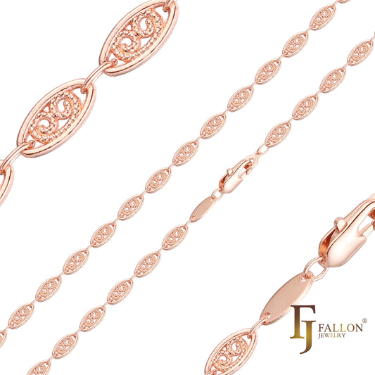 Cadenas de eslabones ovalados de dos tonos en oro rosa de 14 quilates y Cloud Fancy