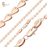 Spade heart fancy link chains plated 14K Gold, Rose Gold, two tone