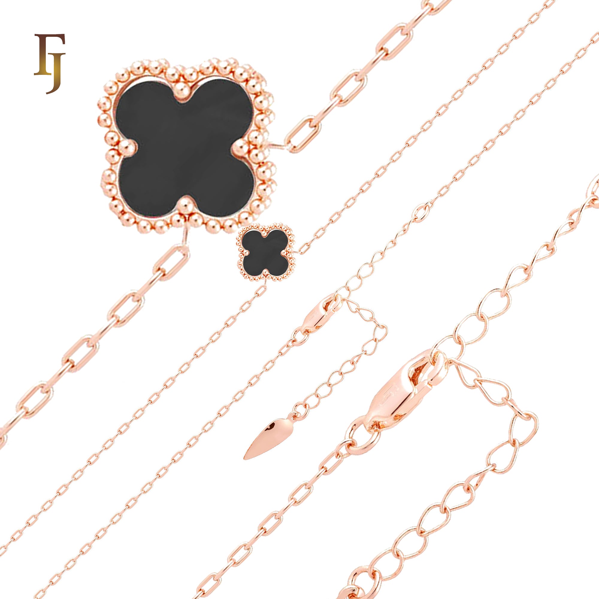 Браслеты или цепочки в форме скрепок из розового золота белого или черного клевера