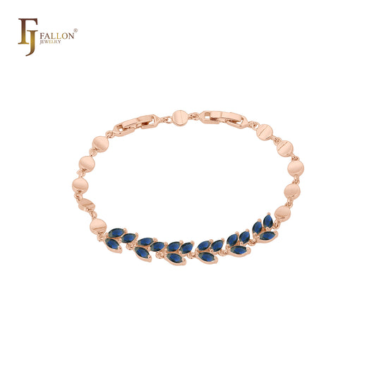 Pulseiras Cluster Czs Leaves em ouro 14K e ouro rosa