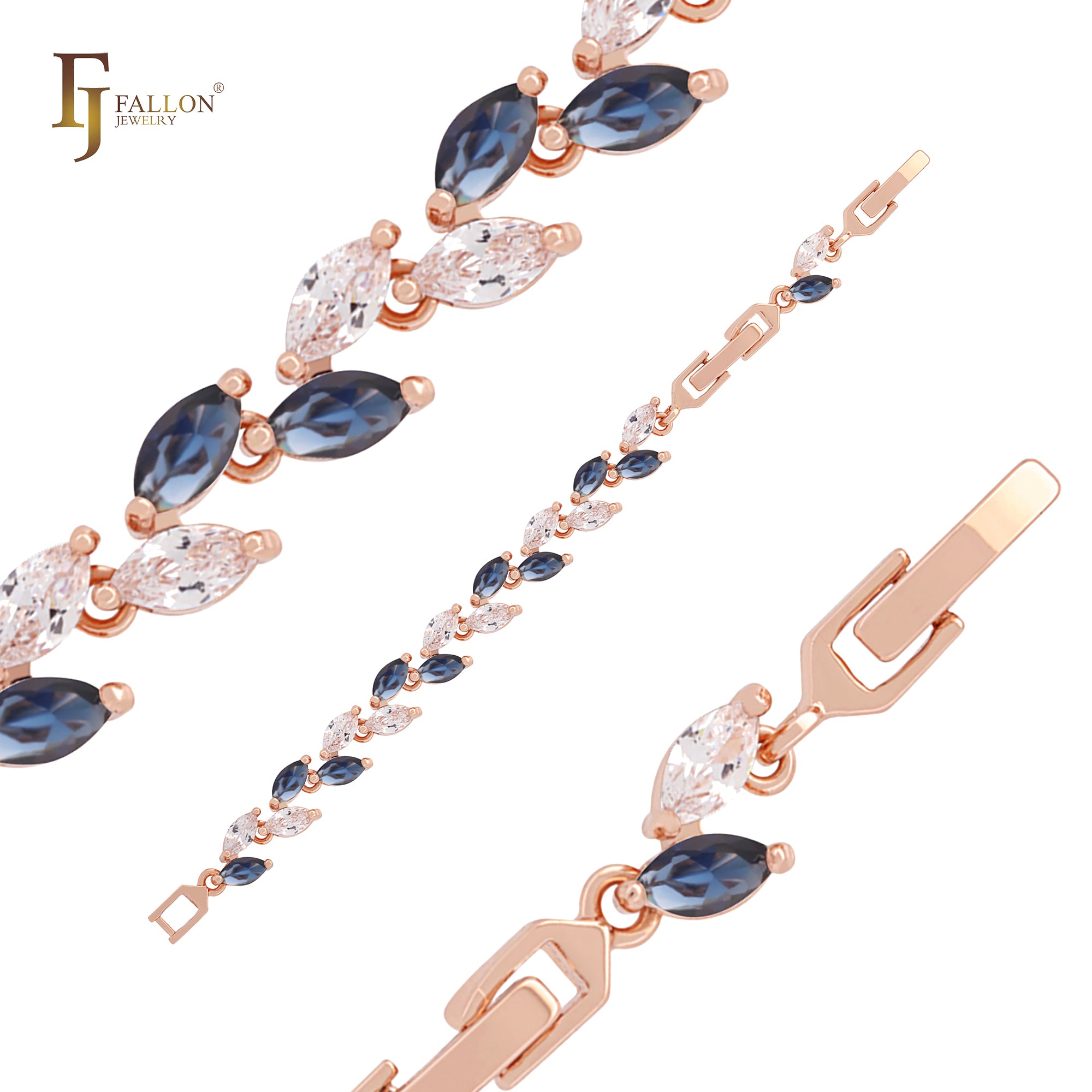 Pulseras de oro rosa con circonitas cúbicas en racimo