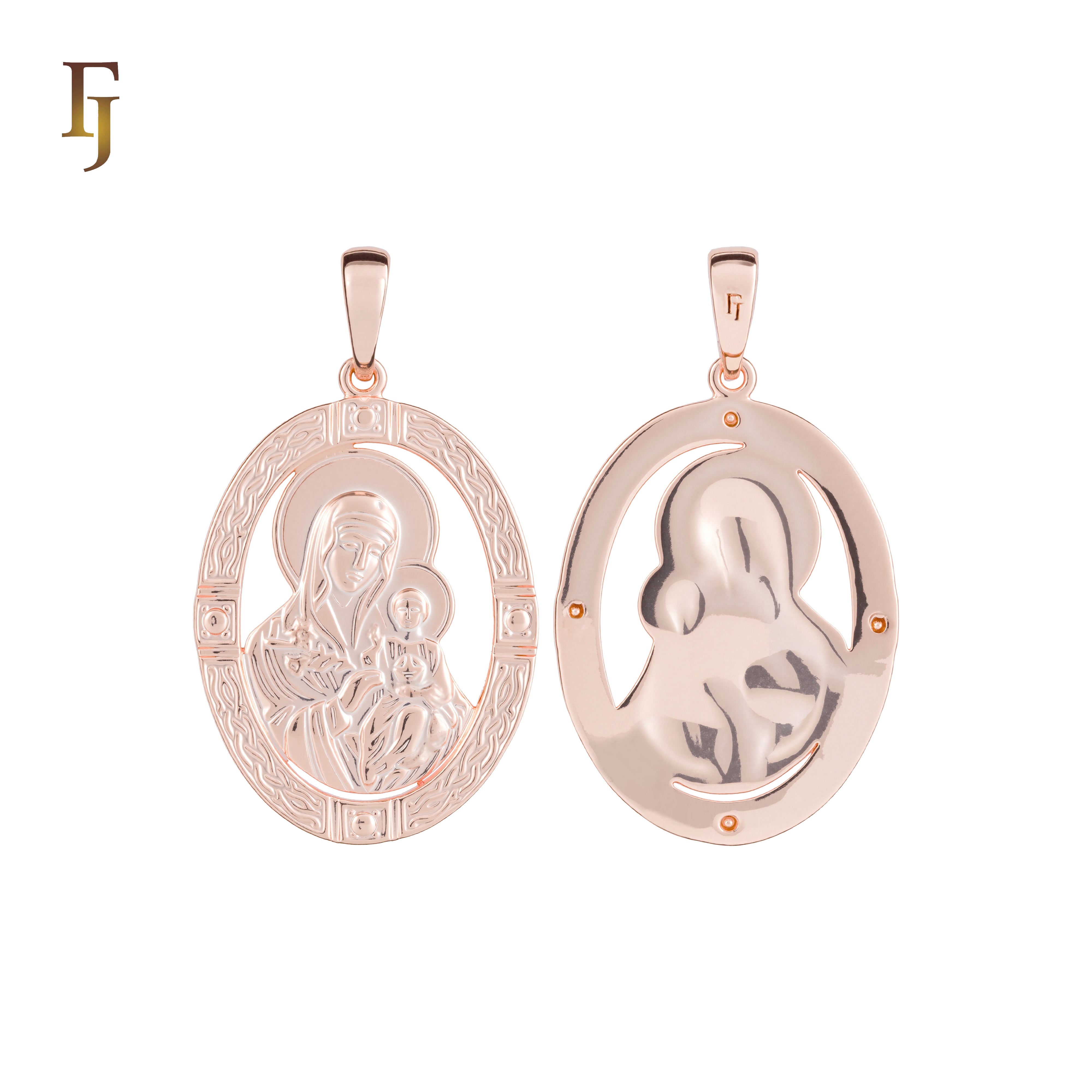 Double-Sided Orthodox Virgin Mary Pendant in Gold Plated Brass – Iconic Oval Religious Medal