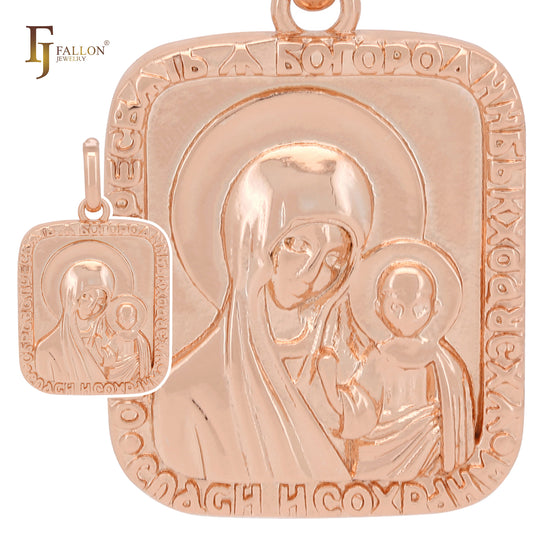 Virgin Mary of Kazan pendant plated in Rose Gold two tone colors