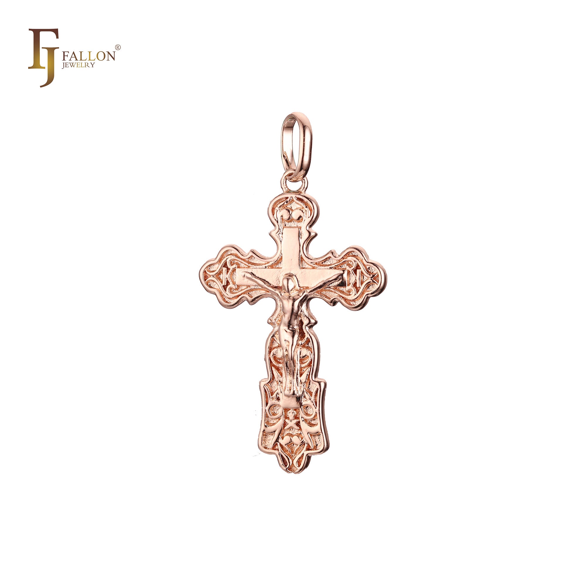 🔥 Eastern Orthodox Russian budded pendant in Rose Gold two tone, 14K Gold plating colors
