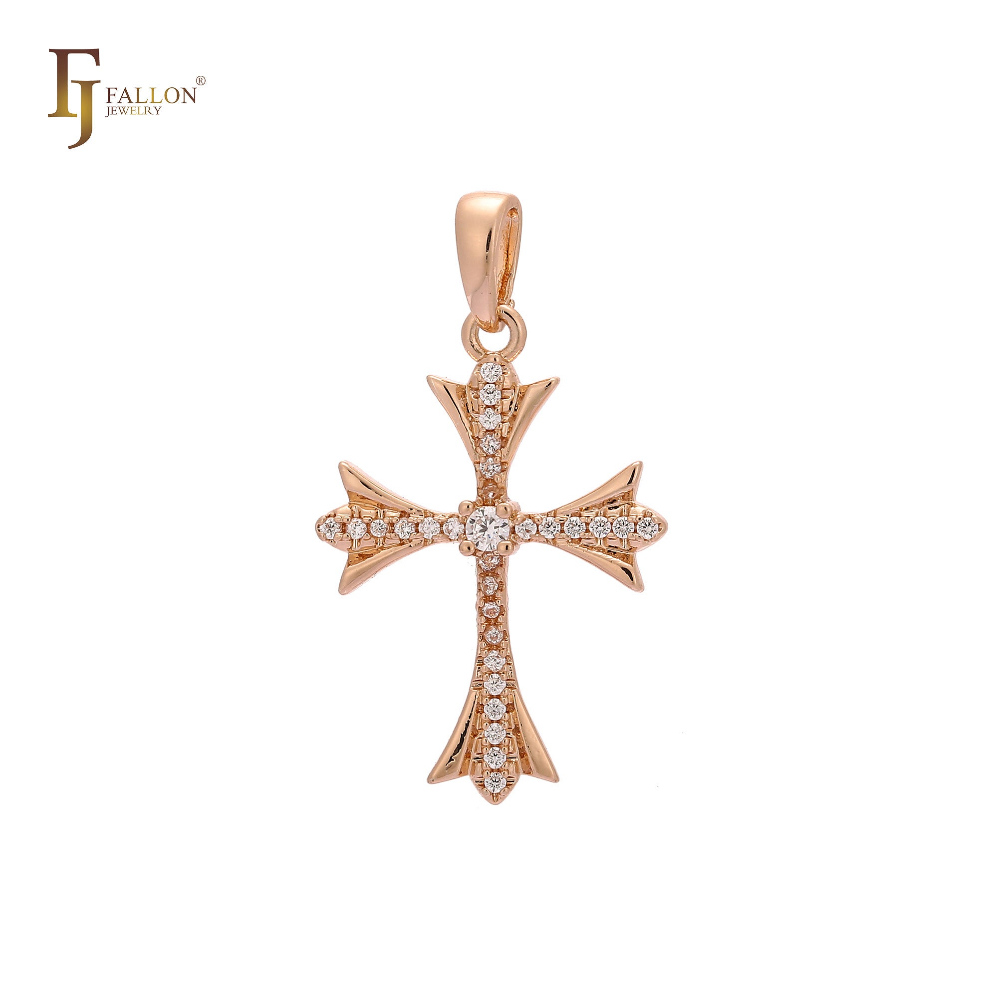 Cluster white CZs 14K Gold Latin Cross Pendant