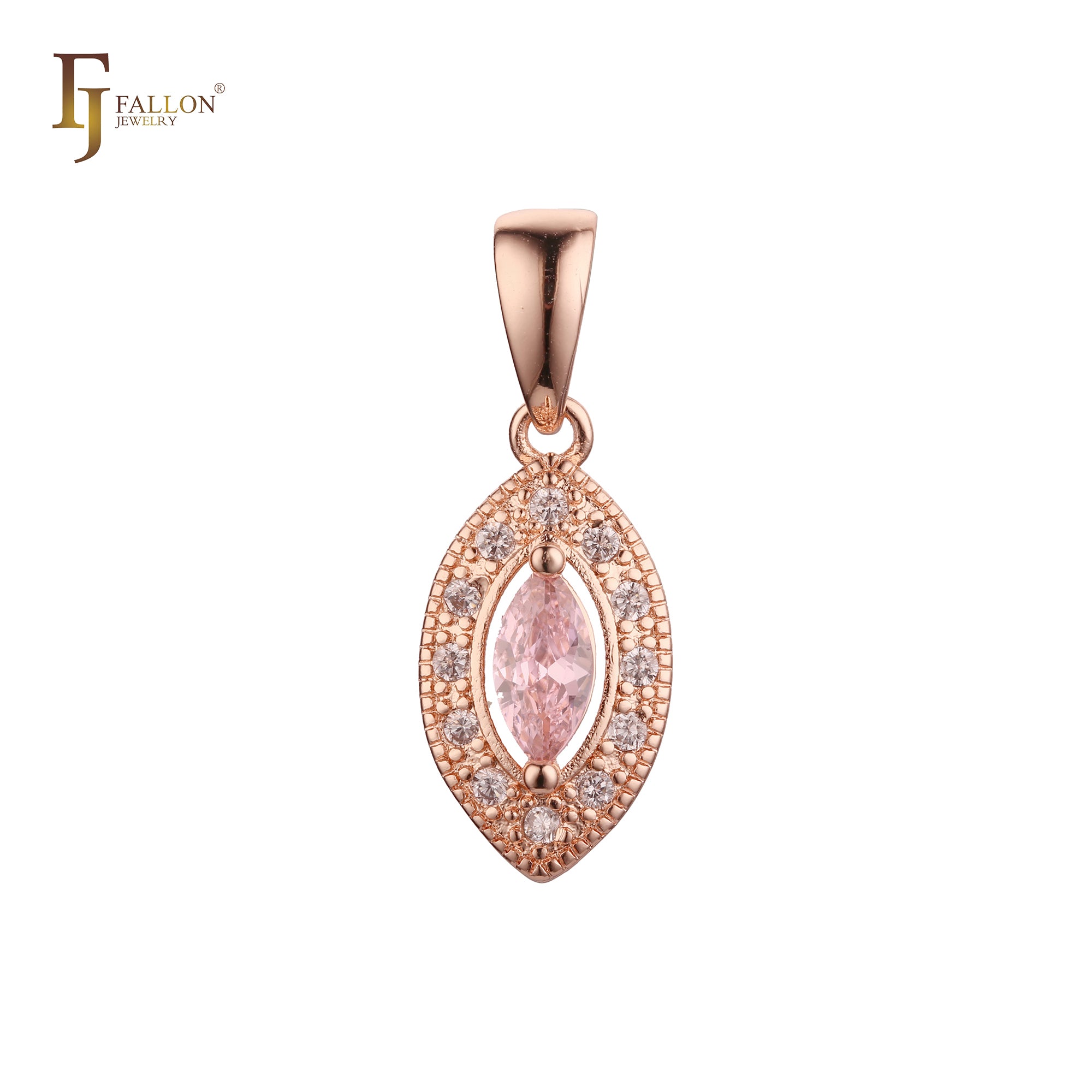 Подвеска Solitaire Marquise halo с CZ, золото 14 карат, розовое золото