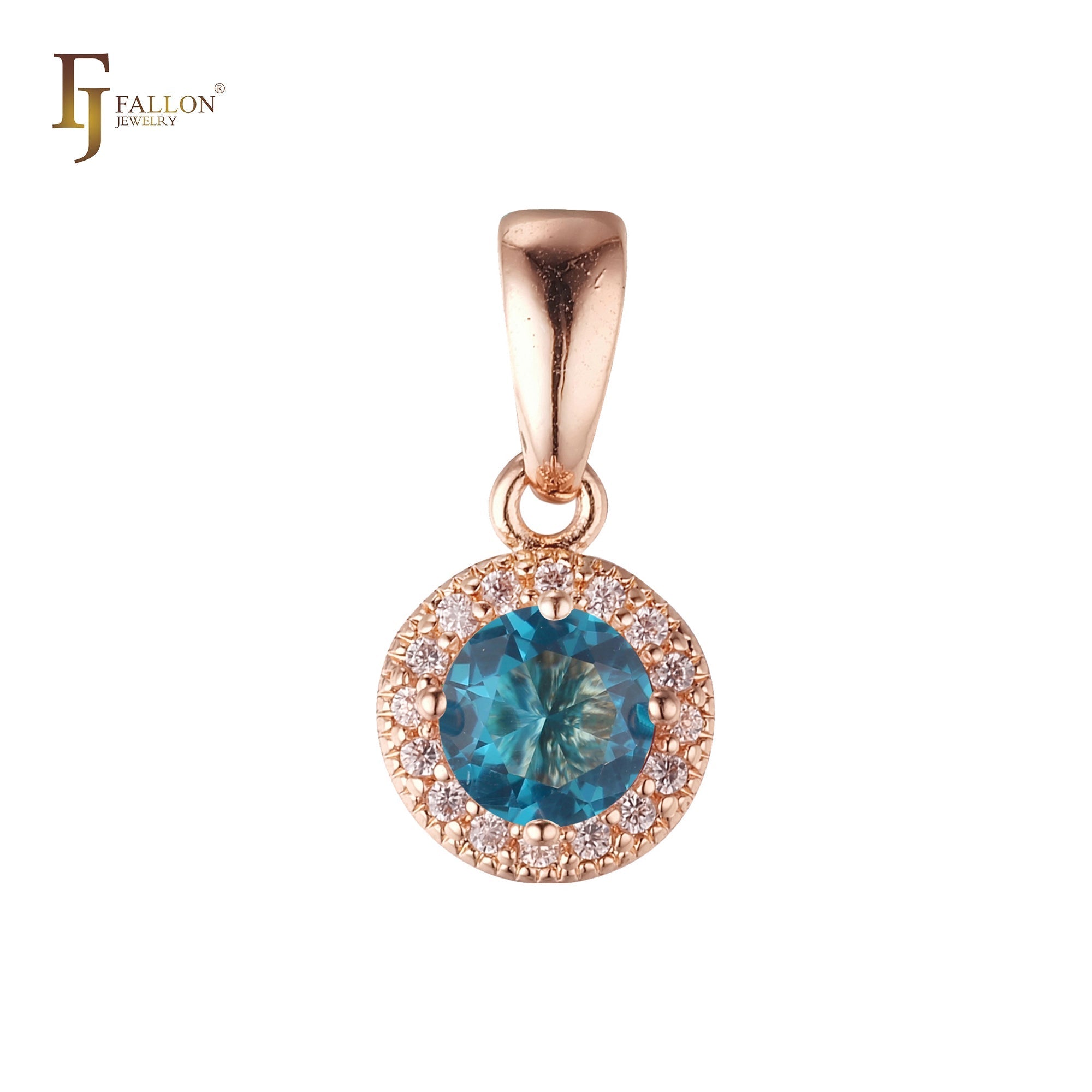 Solitär-Halo, bunte Zirkonia, 14 Karat Gold, Roségold-Anhänger