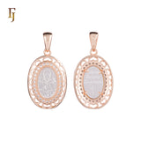 Orthodox Christian Oval Virgin Pendant Necklace with Crystal Hearts and Rose Gold Plating