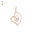 Paved white CZs heart in heart Rose Gold Pendant
