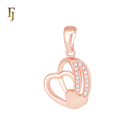 Dashin paved white CZs arrow of heart and Heart Rose Gold Pendant