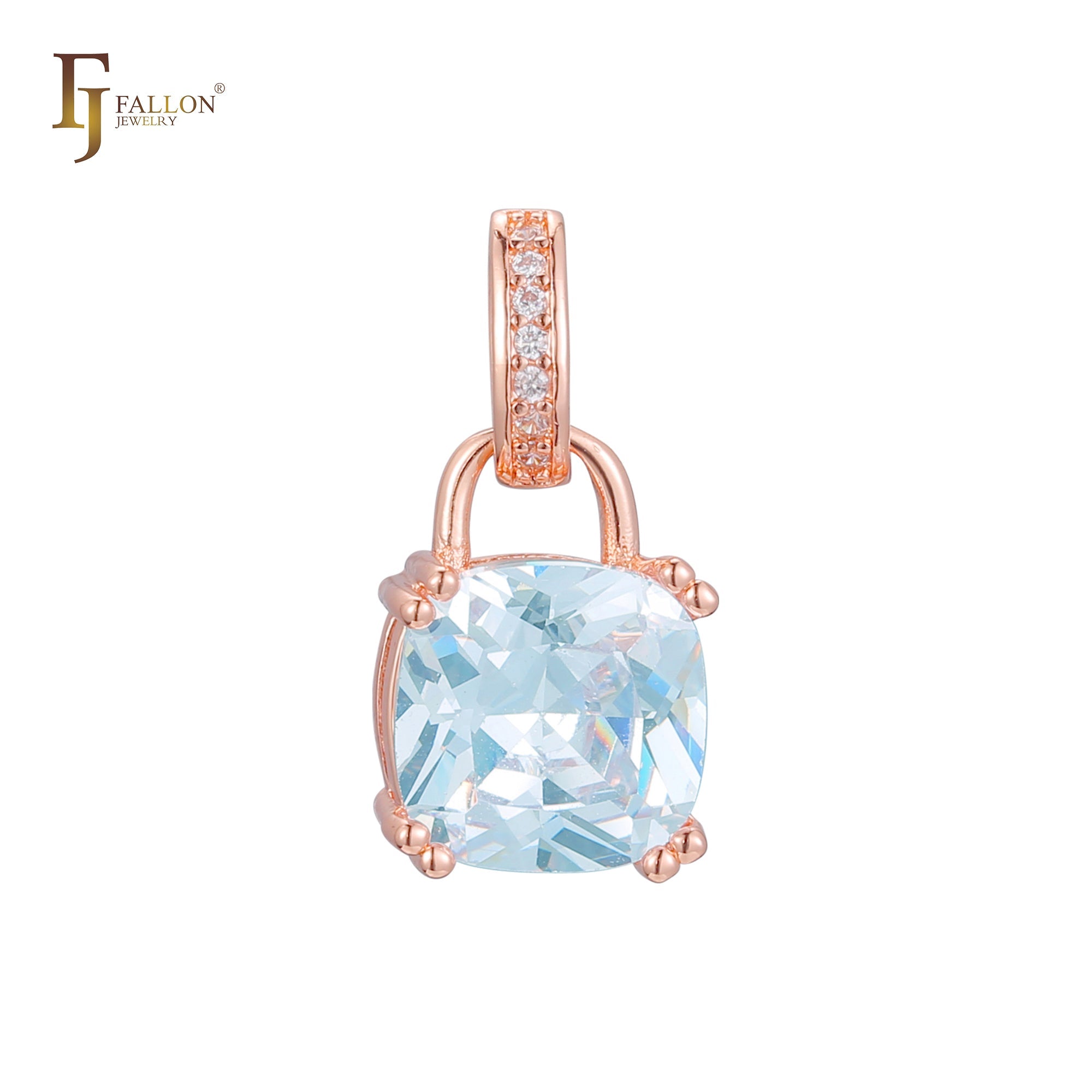 Colgante de oro rosa de dos tonos con circonita cúbica de talla cojín y solitario con candado, oro de 14 quilates