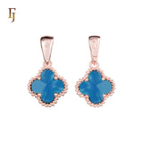 🔥 Clover-Shaped 12mm Colorful Onyx Pendant in Beaded Frame, 14K Gold, Rose Gold, White Gold Plated Brass | FJ Fashion Jewelry