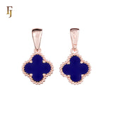 🔥 Clover-Shaped 12mm Colorful Onyx Pendant in Beaded Frame, 14K Gold, Rose Gold, White Gold Plated Brass | FJ Fashion Jewelry