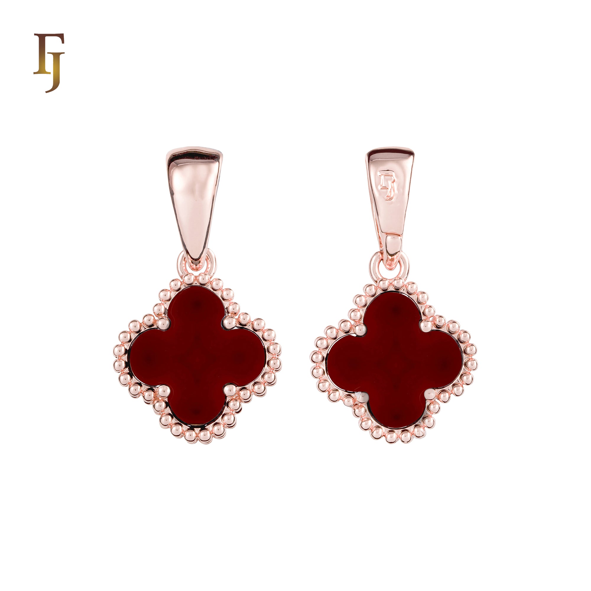 🔥 Clover-Shaped 12mm Colorful Onyx Pendant in Beaded Frame, 14K Gold, Rose Gold, White Gold Plated Brass | FJ Fashion Jewelry