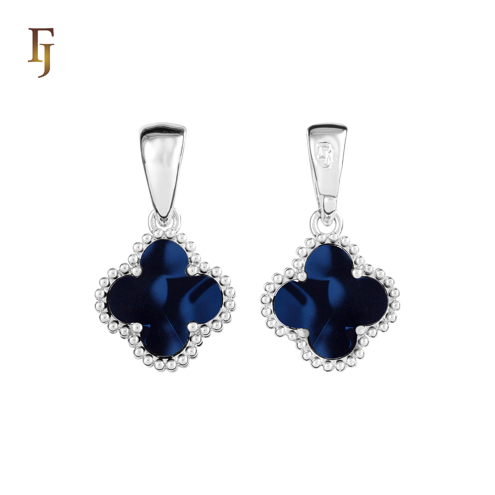 🔥 Clover-Shaped 12mm Colorful Onyx Pendant in Beaded Frame, 14K Gold, Rose Gold, White Gold Plated Brass | FJ Fashion Jewelry