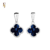 🔥 Clover-Shaped 12mm Colorful Onyx Pendant in Beaded Frame, 14K Gold, Rose Gold, White Gold Plated Brass | FJ Fashion Jewelry