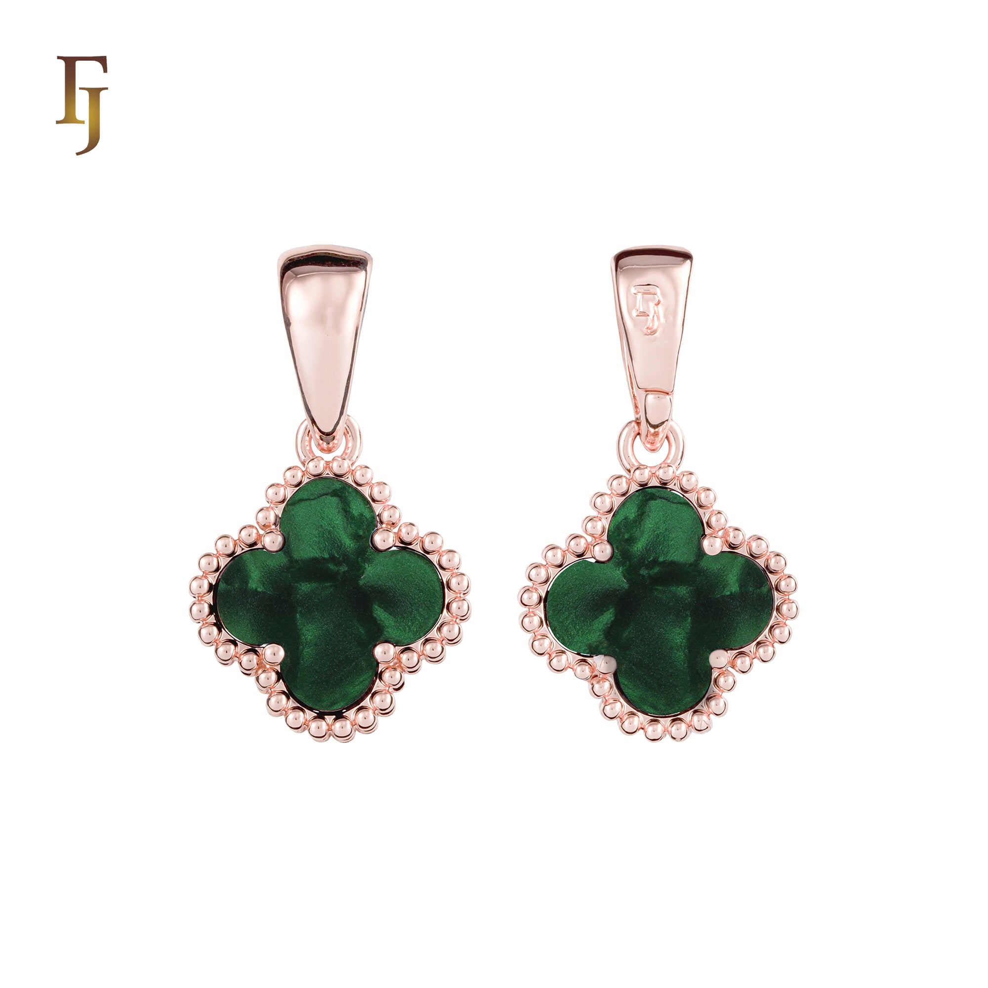 🔥 Clover-Shaped 12mm Colorful Onyx Pendant in Beaded Frame, 14K Gold, Rose Gold, White Gold Plated Brass | FJ Fashion Jewelry