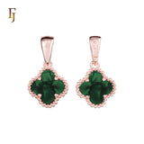 🔥 Clover-Shaped 12mm Colorful Onyx Pendant in Beaded Frame, 14K Gold, Rose Gold, White Gold Plated Brass | FJ Fashion Jewelry