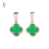 🔥 Clover-Shaped 12mm Colorful Onyx Pendant in Beaded Frame, 14K Gold, Rose Gold, White Gold Plated Brass | FJ Fashion Jewelry