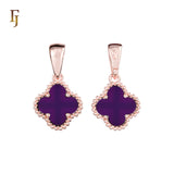 🔥 Clover-Shaped 12mm Colorful Onyx Pendant in Beaded Frame, 14K Gold, Rose Gold, White Gold Plated Brass | FJ Fashion Jewelry