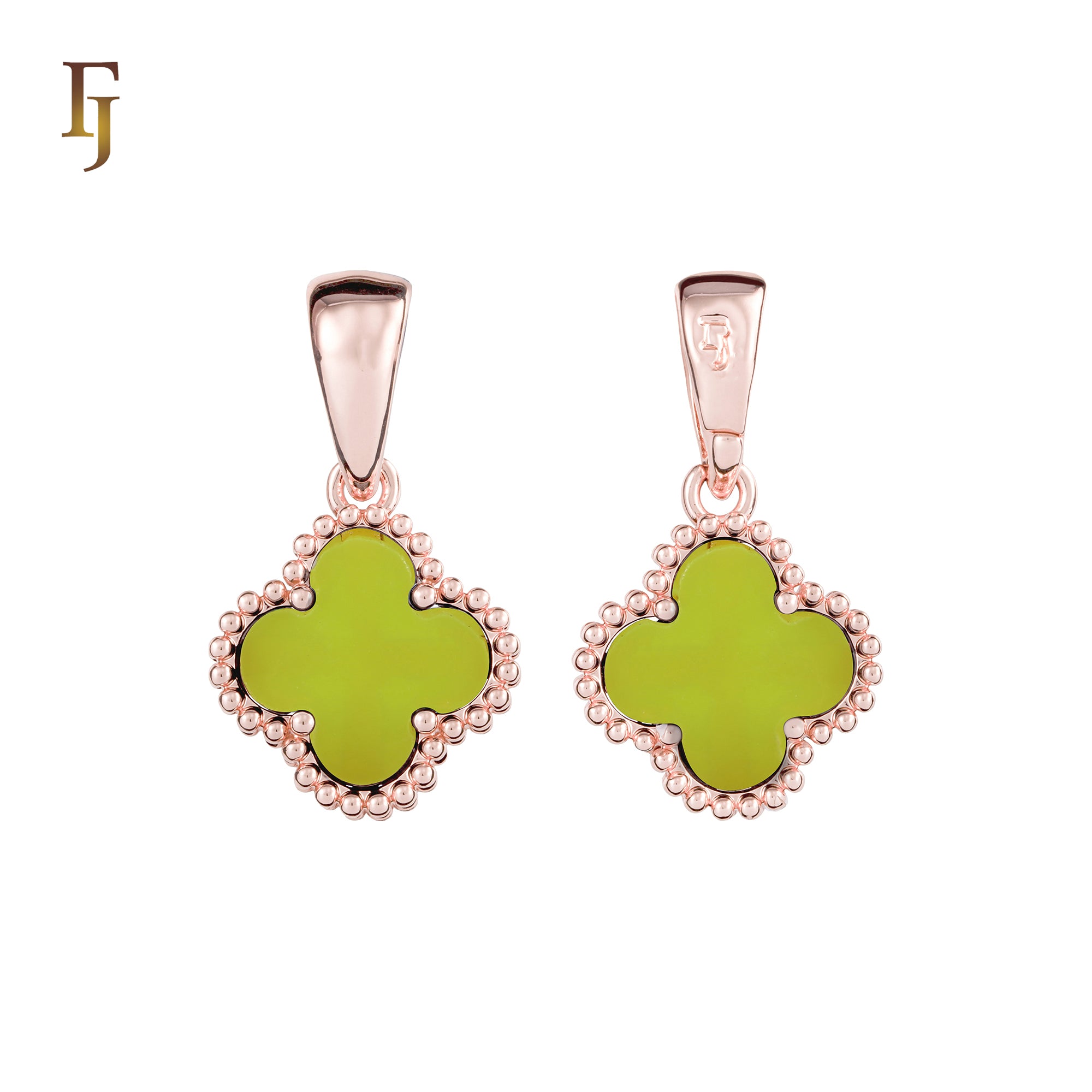 🔥 Clover-Shaped 12mm Colorful Onyx Pendant in Beaded Frame, 14K Gold, Rose Gold, White Gold Plated Brass | FJ Fashion Jewelry