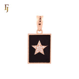 Rectangular black oil painted poker card white CZs Paved Rose Gold Pendant