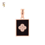 Rectangular black oil painted poker card white CZs Paved Rose Gold Pendant