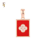 Rectangular black oil painted poker card white CZs Paved Rose Gold Pendant