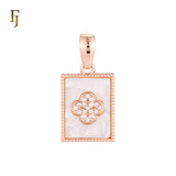 Rectangular black oil painted poker card white CZs Paved Rose Gold Pendant